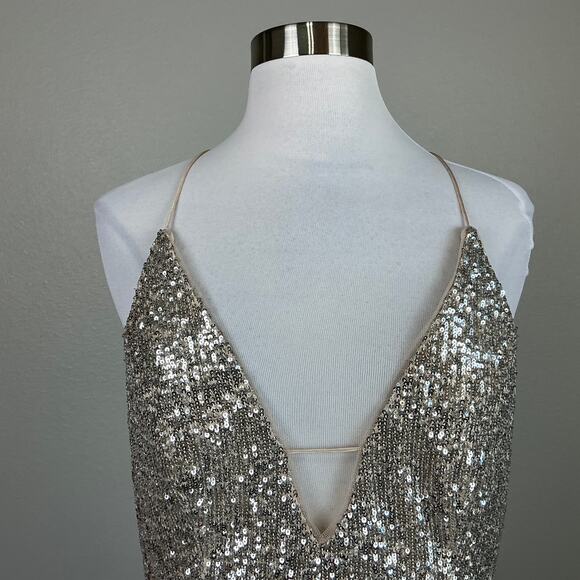 Aidan Mattox Sequined Backless Mini Sheath Cocktail Party Dress Gold Size 10 - Picture 7 of 13